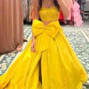 Ashley Lauren Two Piece Yellow Strapless Prom Dress